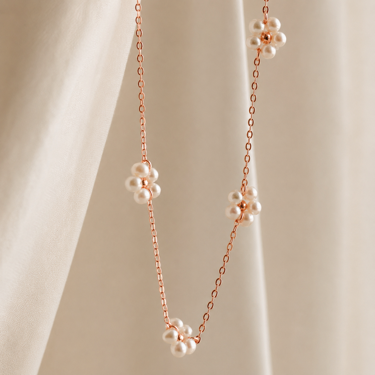 Flower Pearl Station Necklace