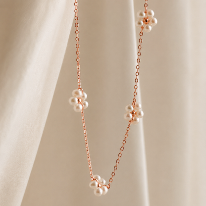 Flower Pearl Station Necklace