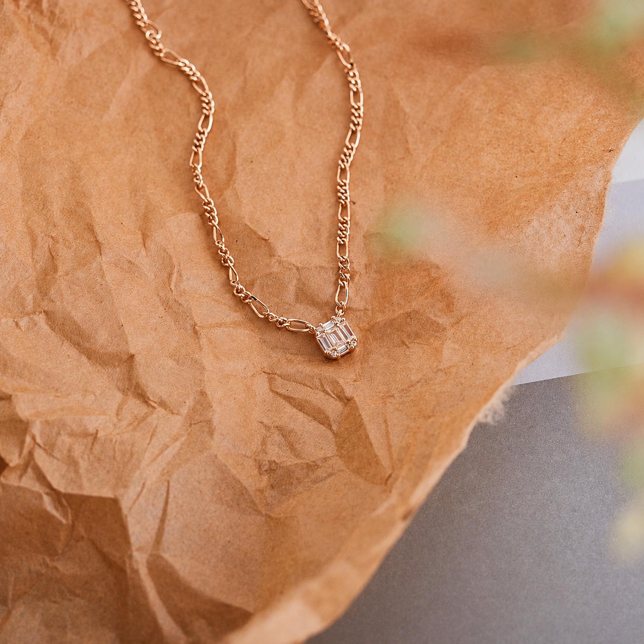 Square Diamond Figaro Necklace