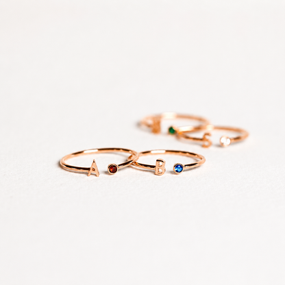 Modern Initial Birthstone Ring