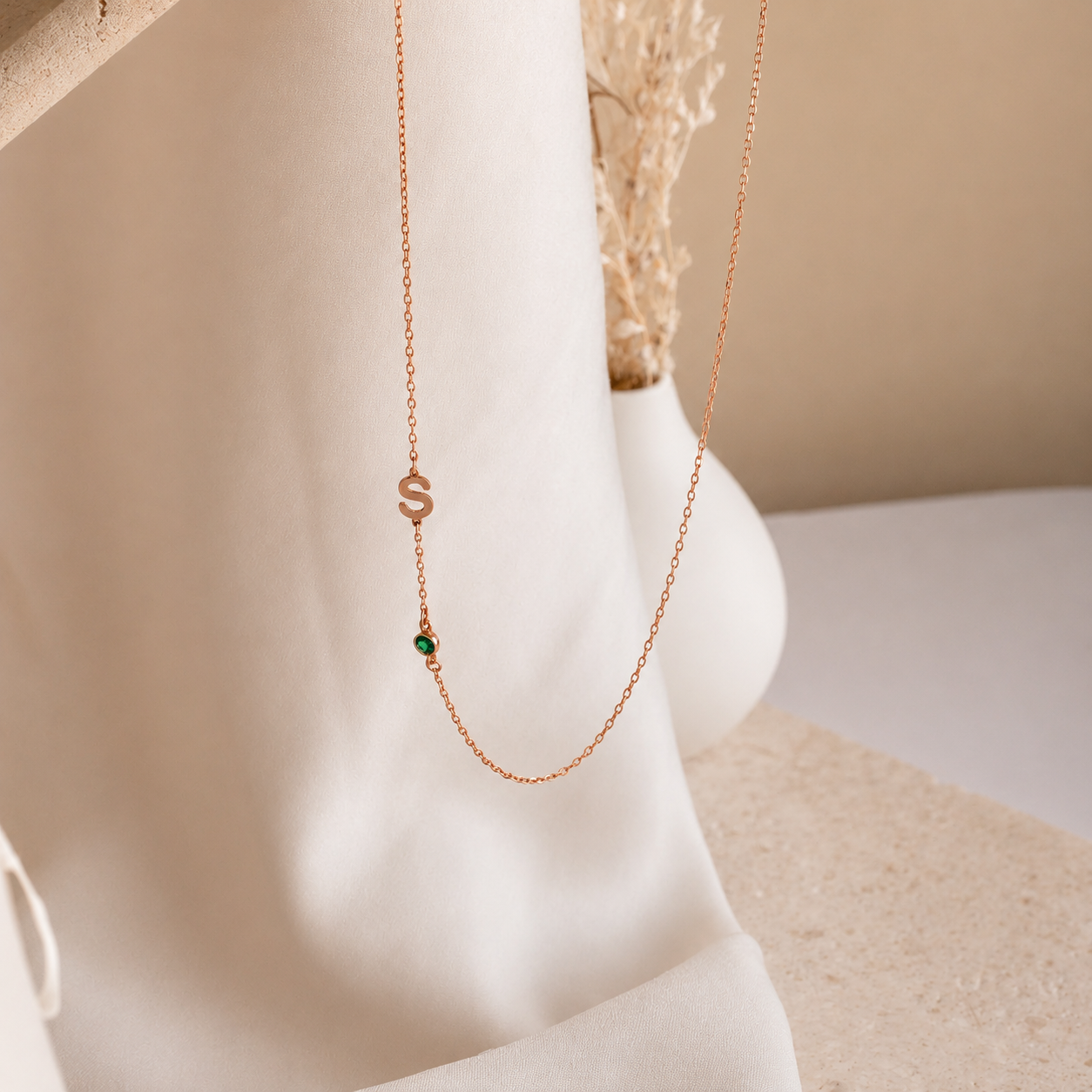 Sideways Initial Birthstone Necklace