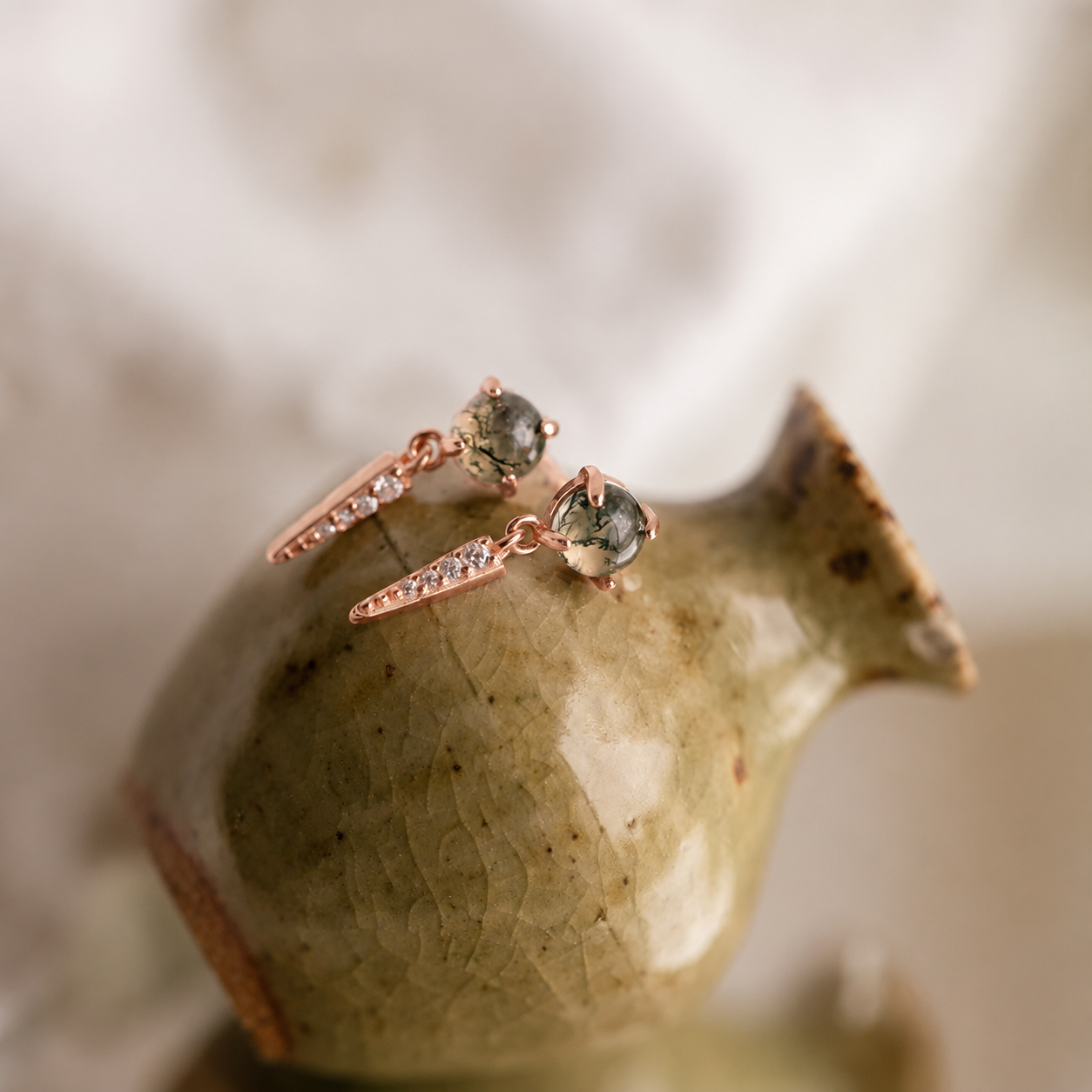 Agate Diamond Drop Earrings