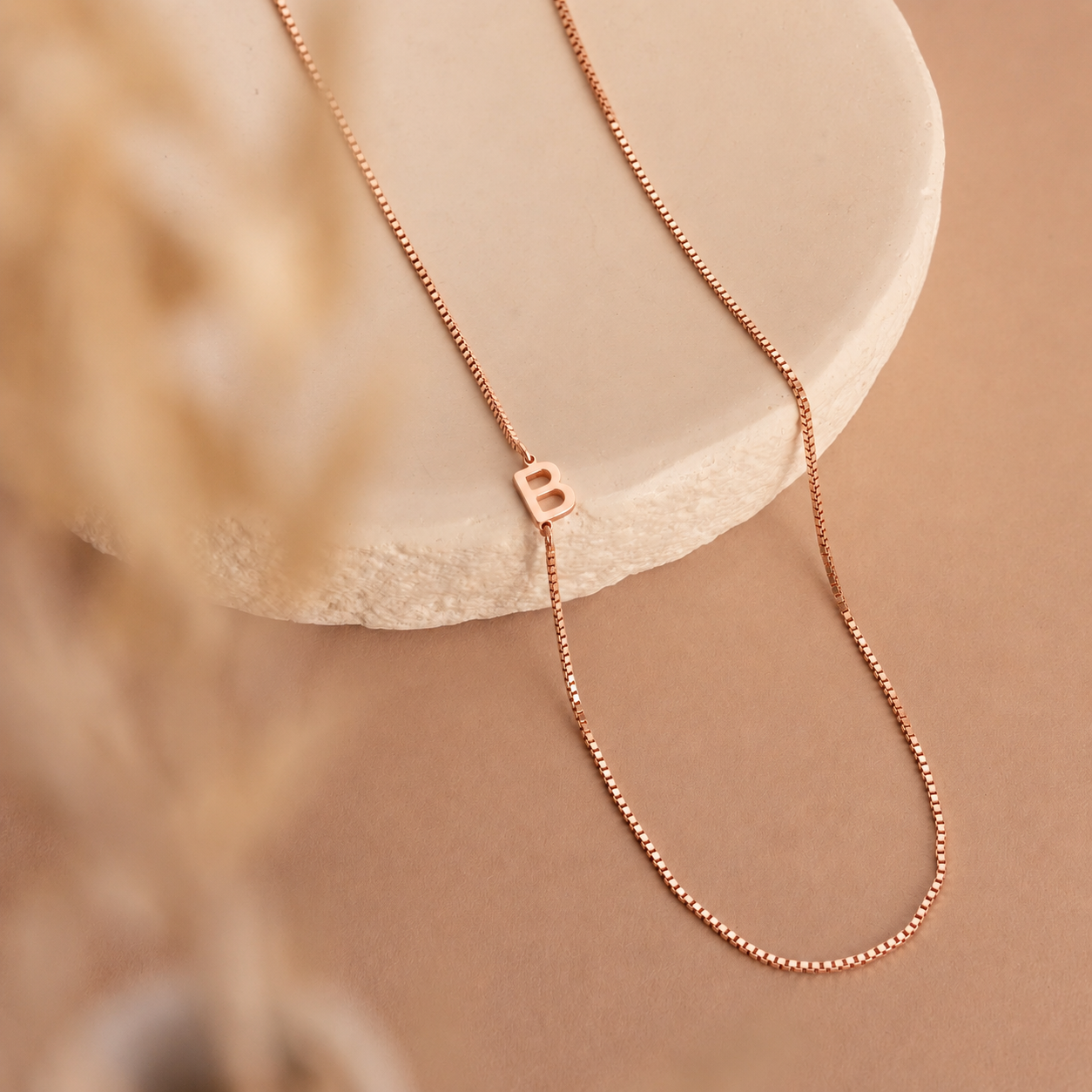 Sideways Initial Necklace In Box Chain