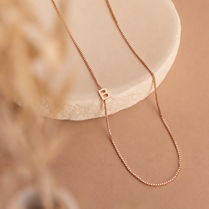 Sideways Initial Necklace In Box Chain