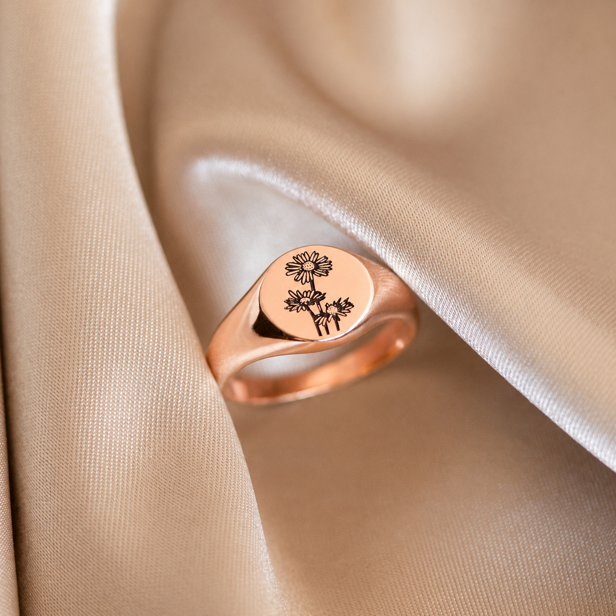 Birth Flower Signet Ring