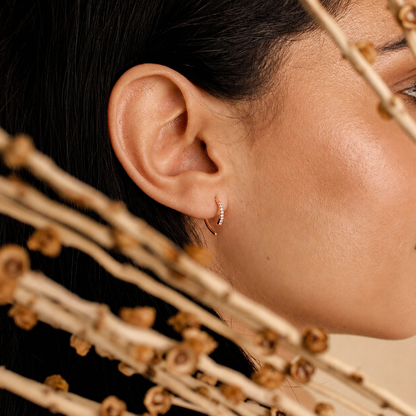 Close-up of a person's ear with an earring, focusing on the jewelry.