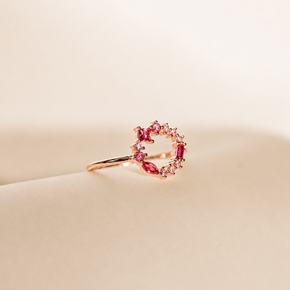 Empress Ruby Gemstone Cluster Circle Ring: Radiant Feminine Power