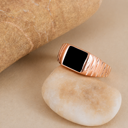 Unisex Black Enamel Signet Ring