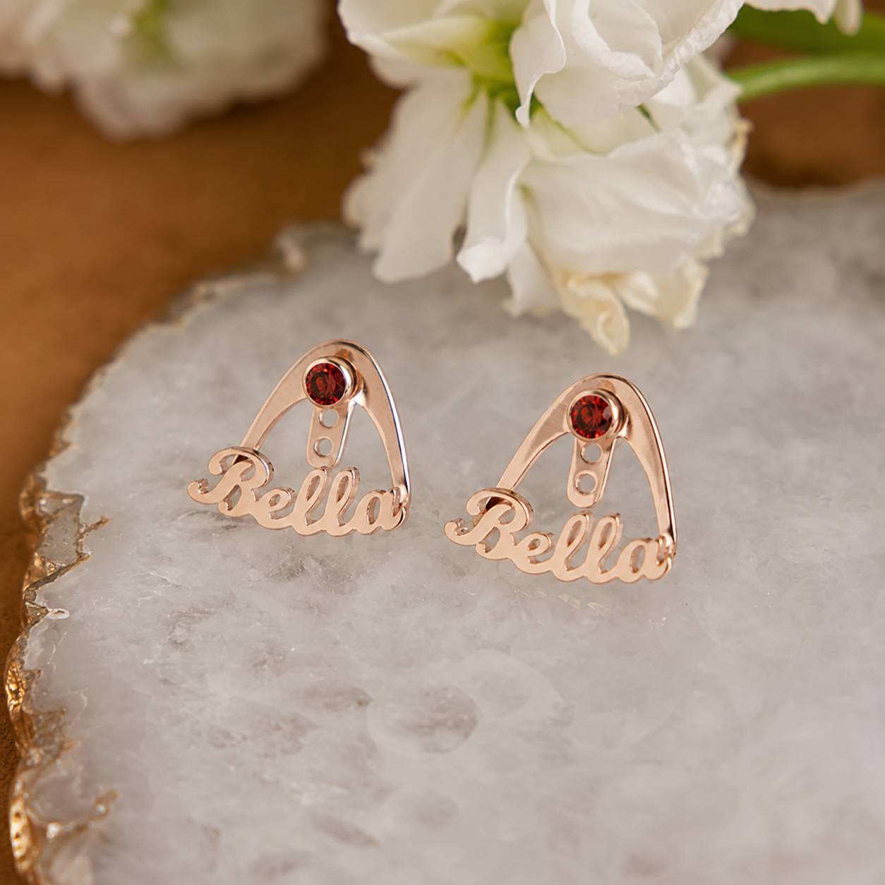 Personalized Birthstone Name Wrap-around Earrings