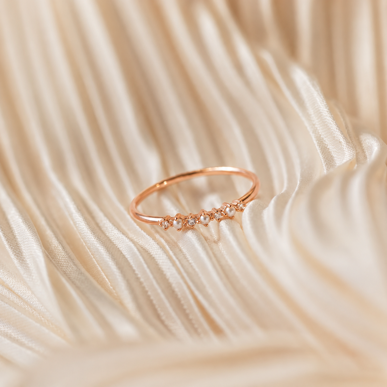 Gold Pearl Diamond Stacking Ring