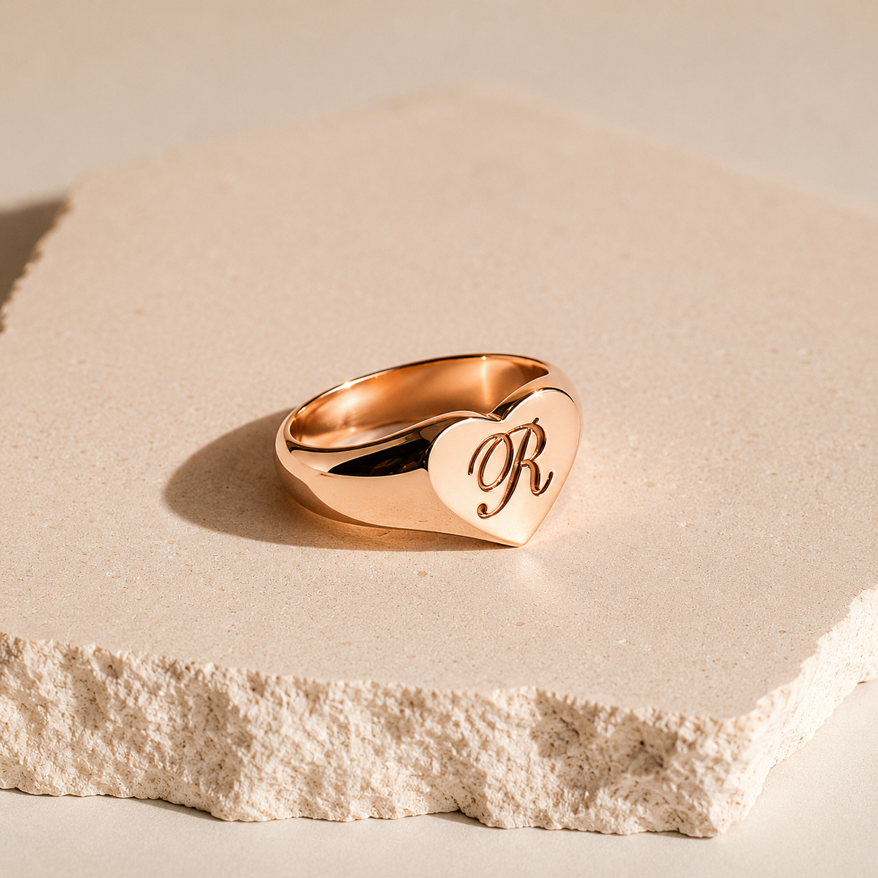 Traditional Initial Heart Signet Ring