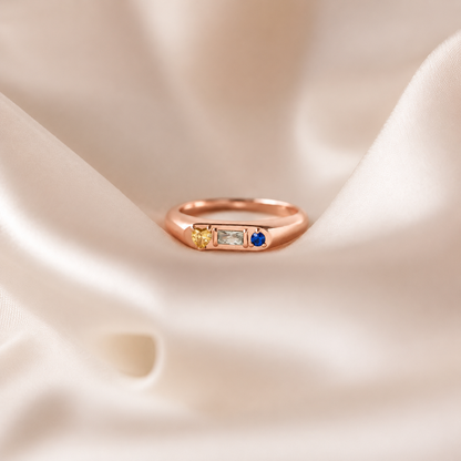 Tri-Gemstone Birthstone Signet Ring