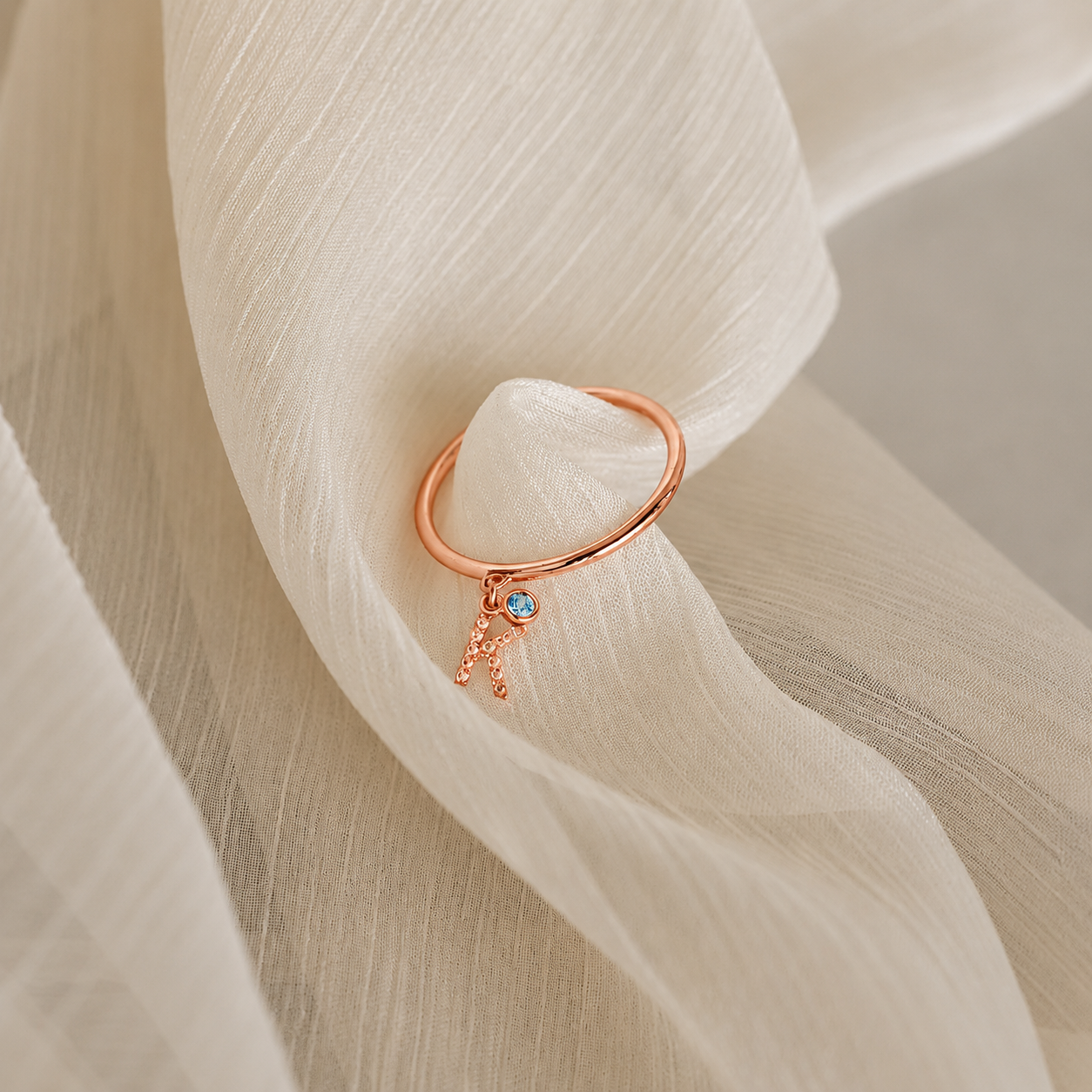 Pave Initial Birthstone Drop Ring