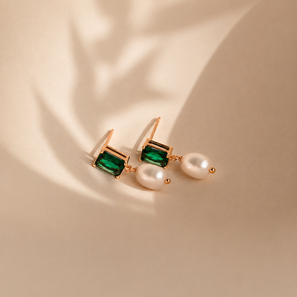 Emerald Pearl Drop Earrings