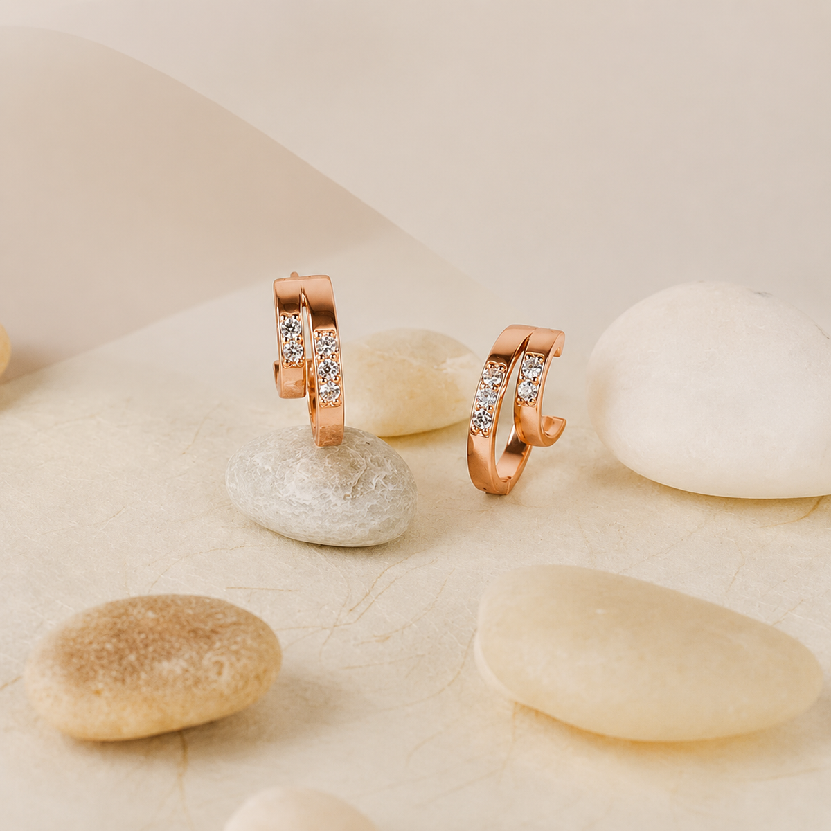 Laura Duo Pavé Hoops in Rose  gold plating