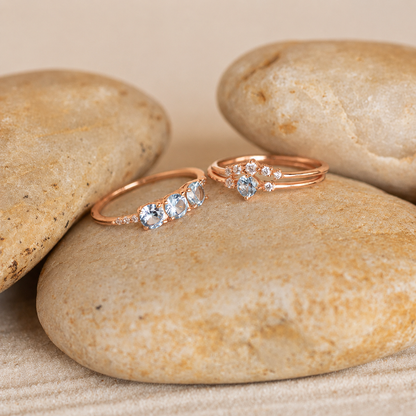 Tranquil Aquamarine Stacking Ring Set: Embrace Ocean-Inspired Serenity