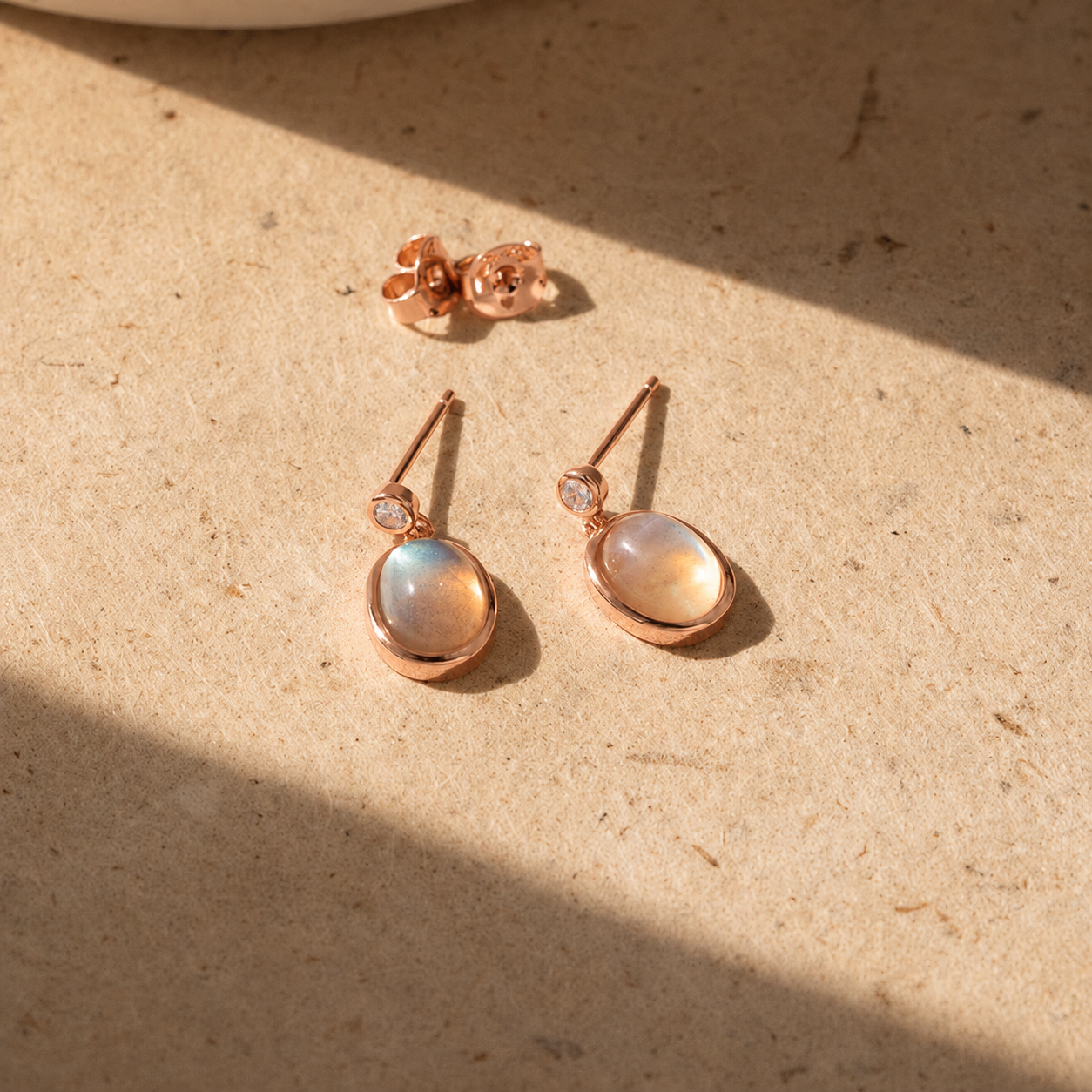Moonstone Drop Earrings with Diamond Stud
