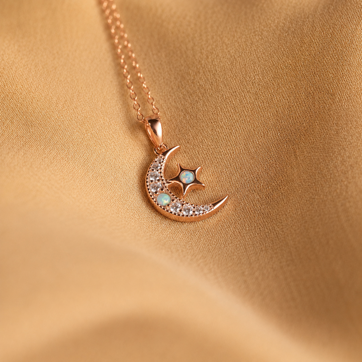 Opal Moon & Star Necklace