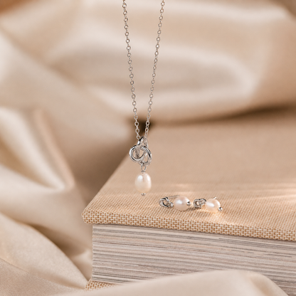 Knot Pearl Necklace & Earrings Set