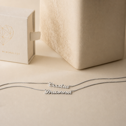 London Double Name Necklace in Box Chain