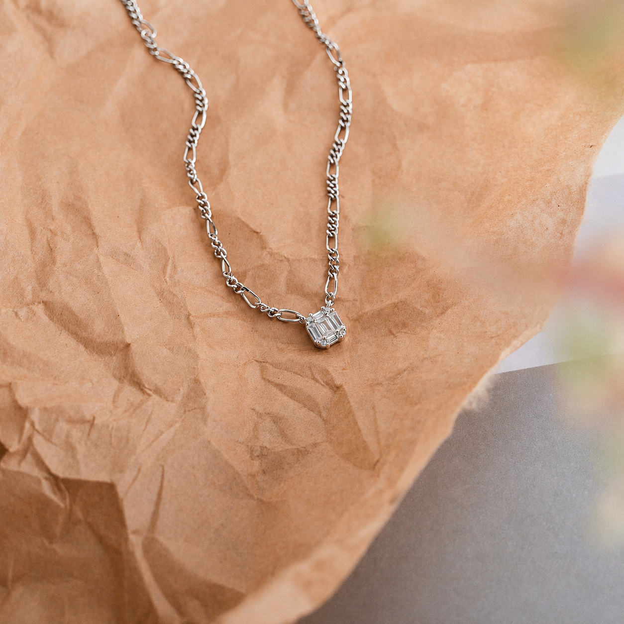 Square Diamond Figaro Necklace