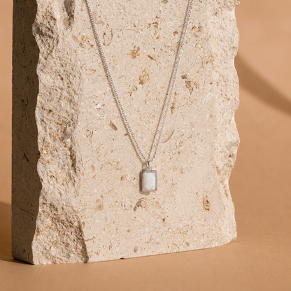 White Opal Rectangle Necklace