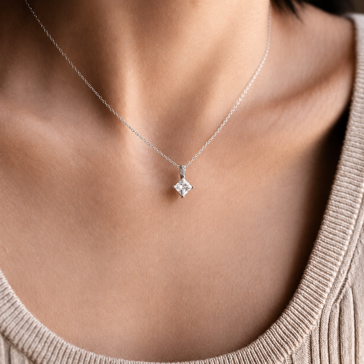 Princess Cut CZ Diamond Pendant