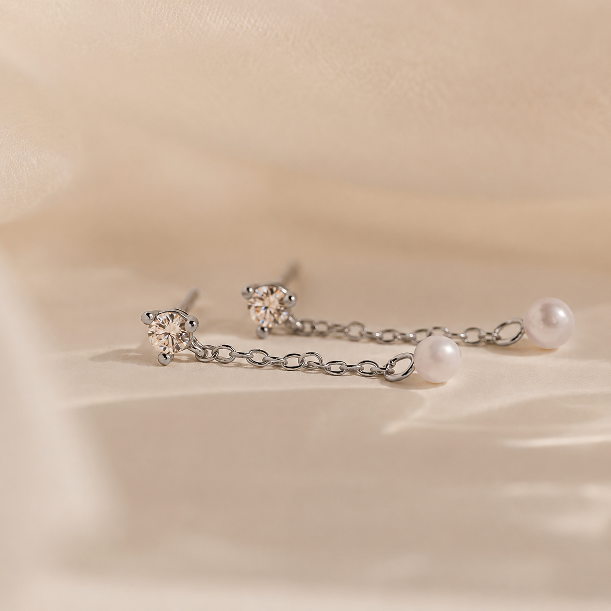 Diamond Pearl Drop Earrings