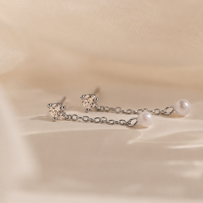 Diamond Pearl Drop Earrings