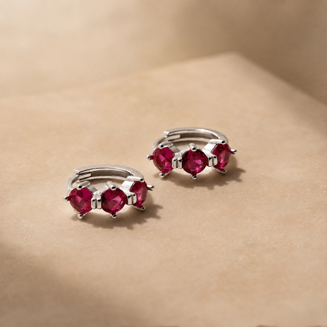 Triple Birthstone Huggies