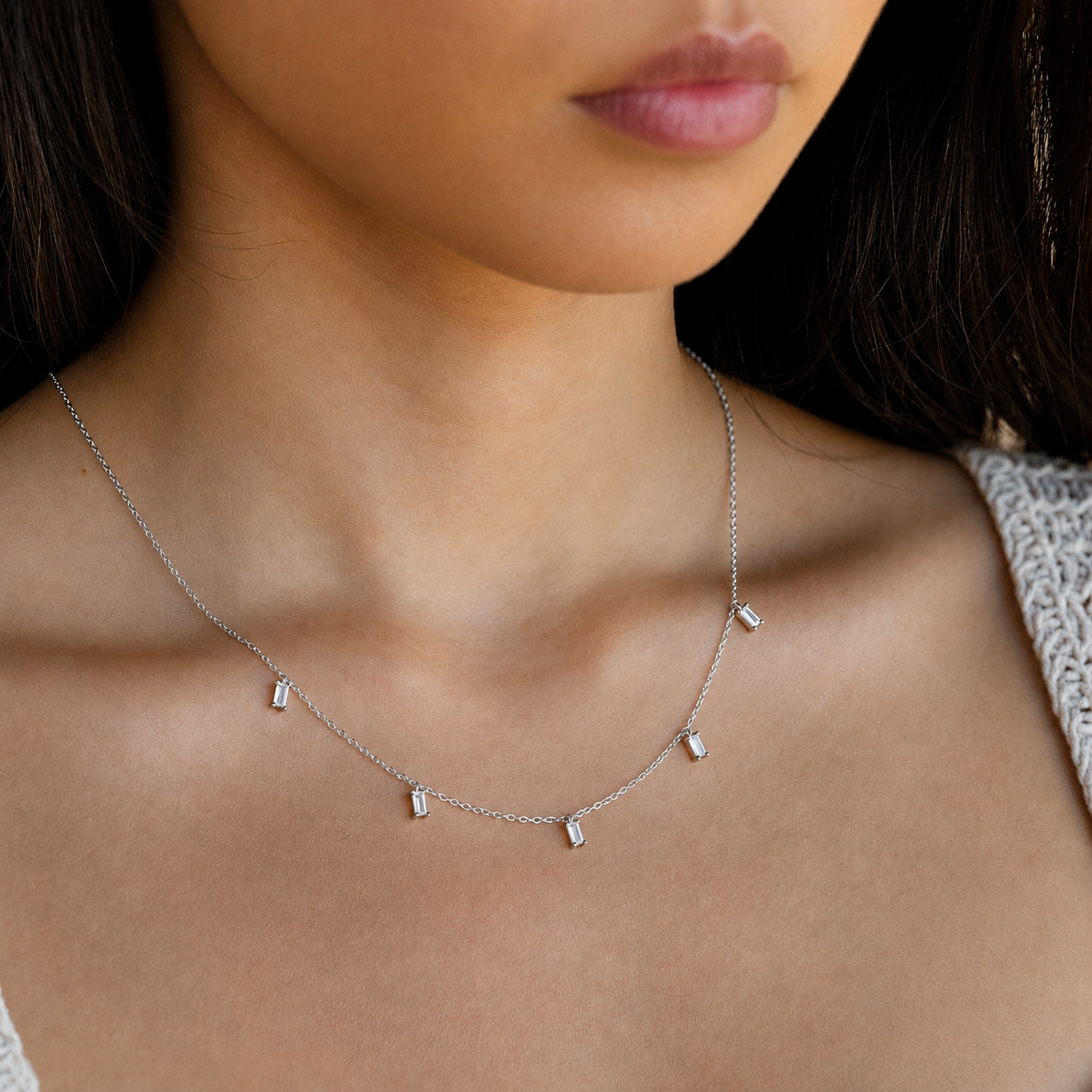 Baguette Station Necklace