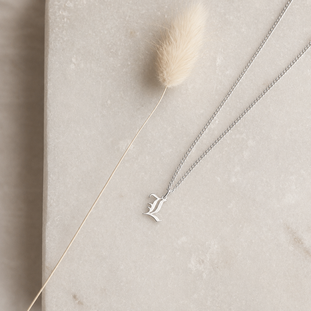 Old English Initial Necklace with Curb Chain