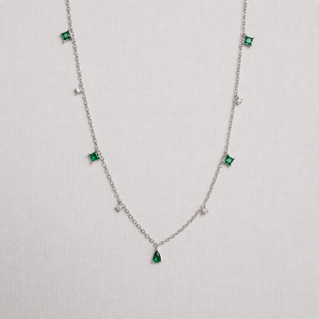 Emerald Diamond Station Necklace