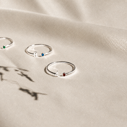 Modern Initial Birthstone Ring