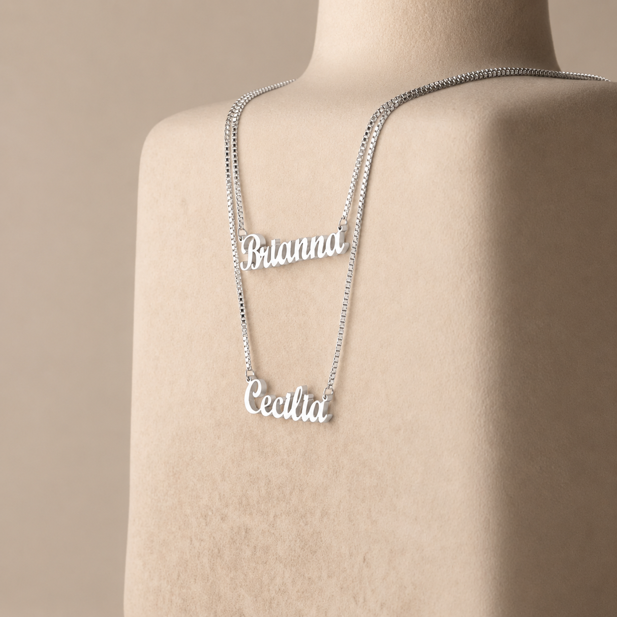 London Double Name Necklace in Box Chain