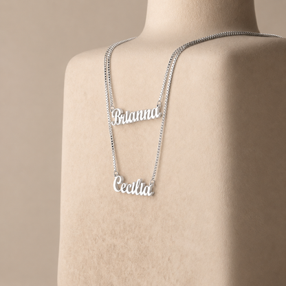London Double Name Necklace in Box Chain