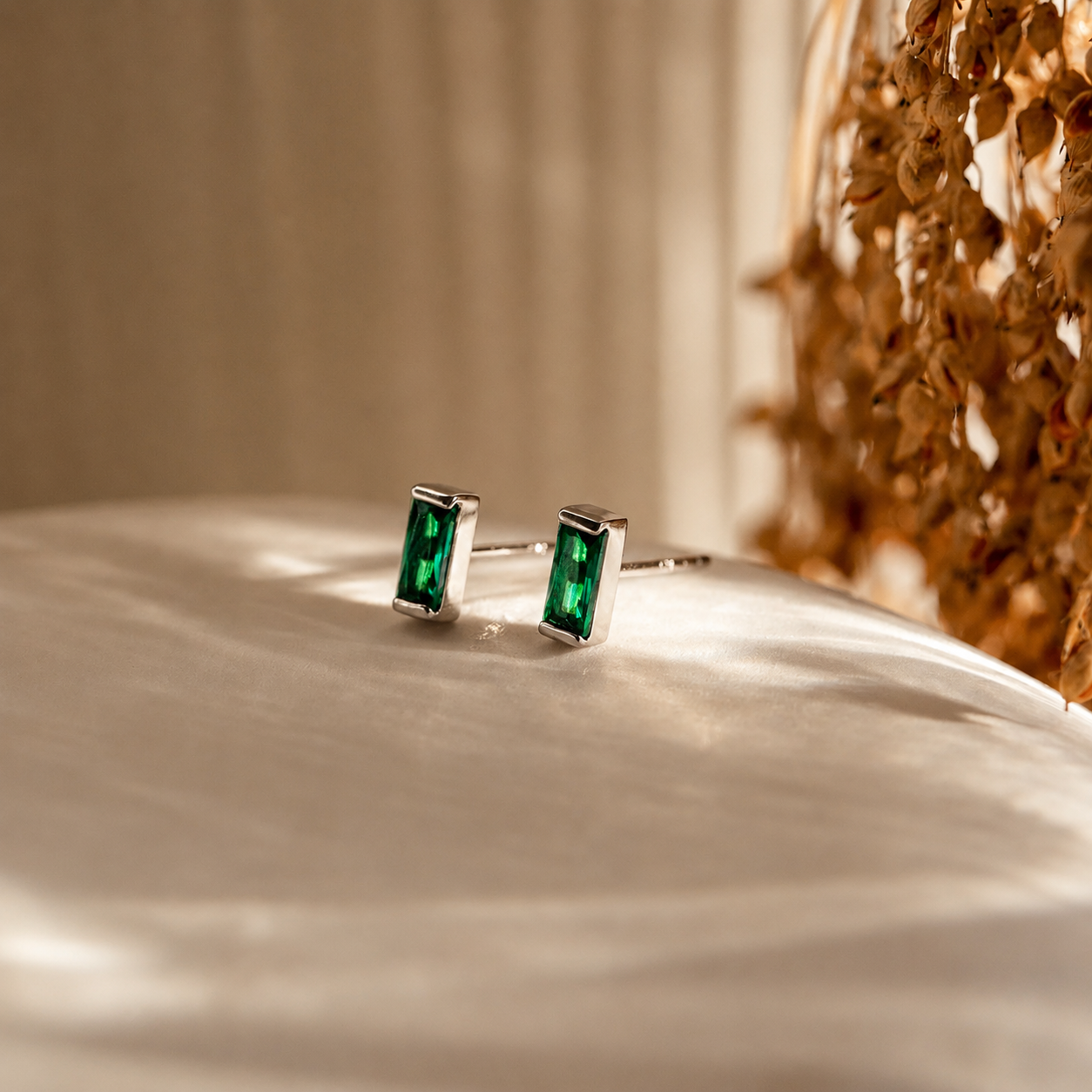 Baguette Birthstone Stud Earrings