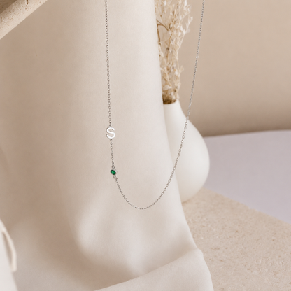 Sideways Initial Birthstone Necklace