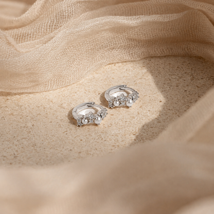 Pearl Diamond Cluster Huggies