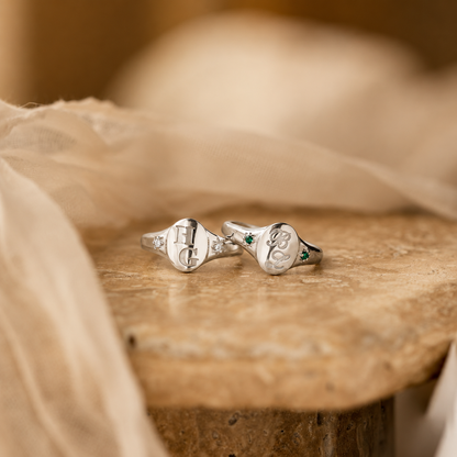 Initial Birthstone Signet Ring