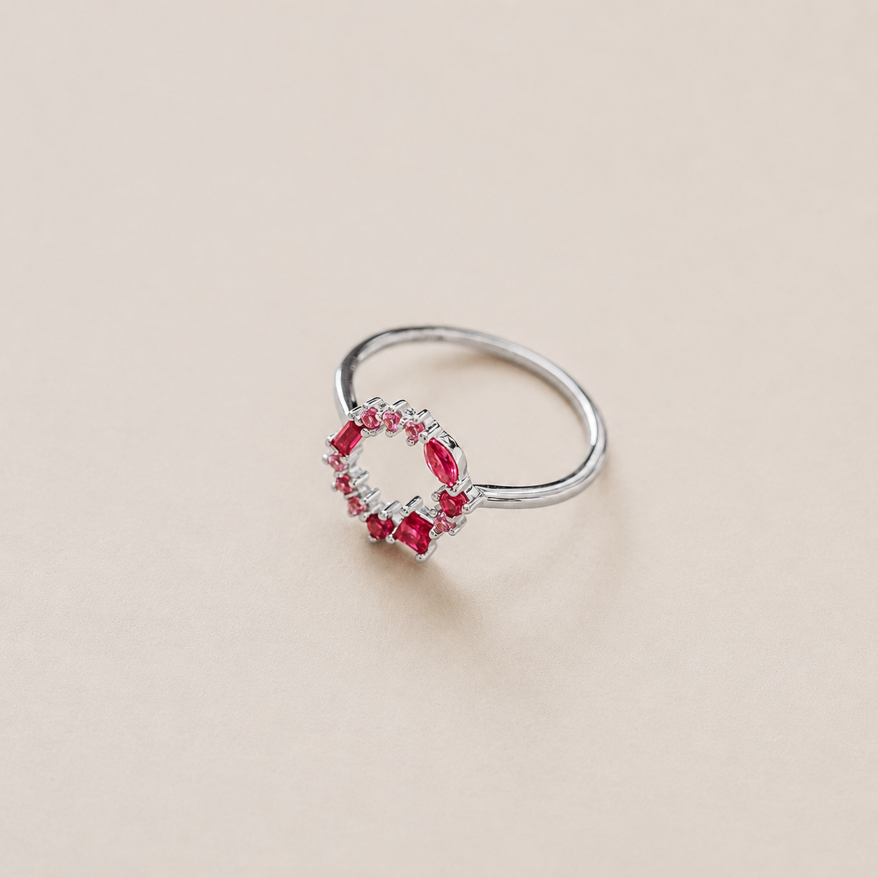 Empress Ruby Gemstone Cluster Circle Ring: Radiant Feminine Power
