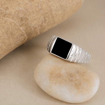 Unisex Black Enamel Signet Ring
