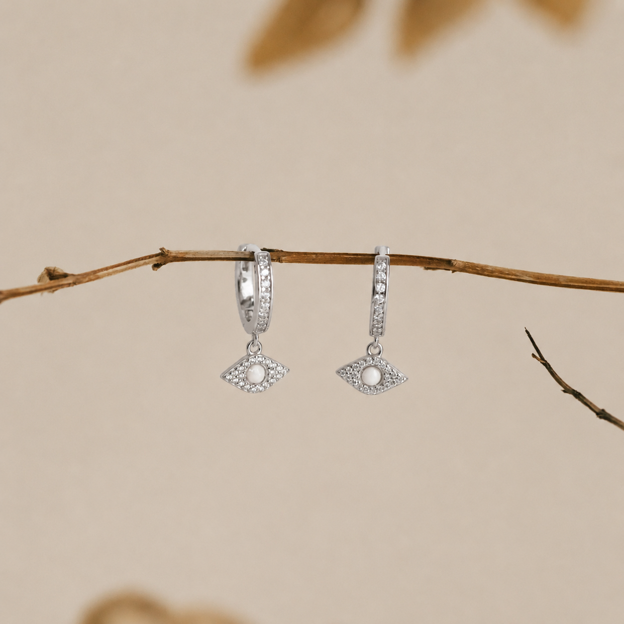 Aleah Opal Evil Eye Dangle Hoop Earrings