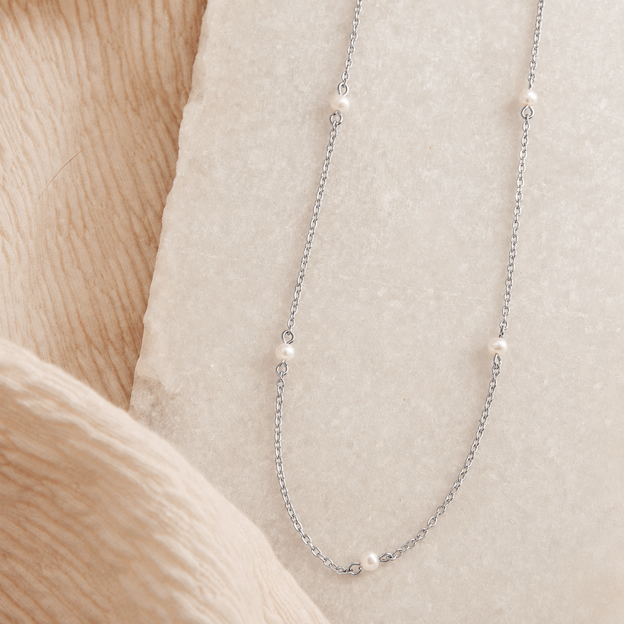Dainty Pearl Station Necklace