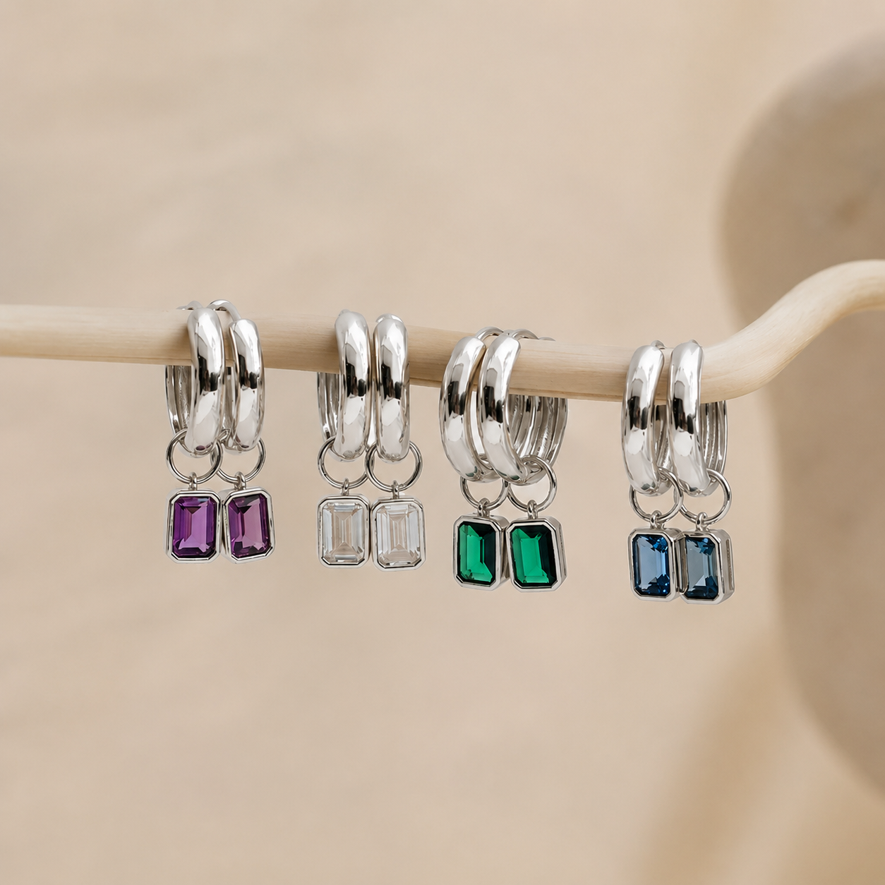 Dangling Gemstone Hoops