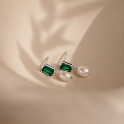 Emerald Pearl Drop Earrings