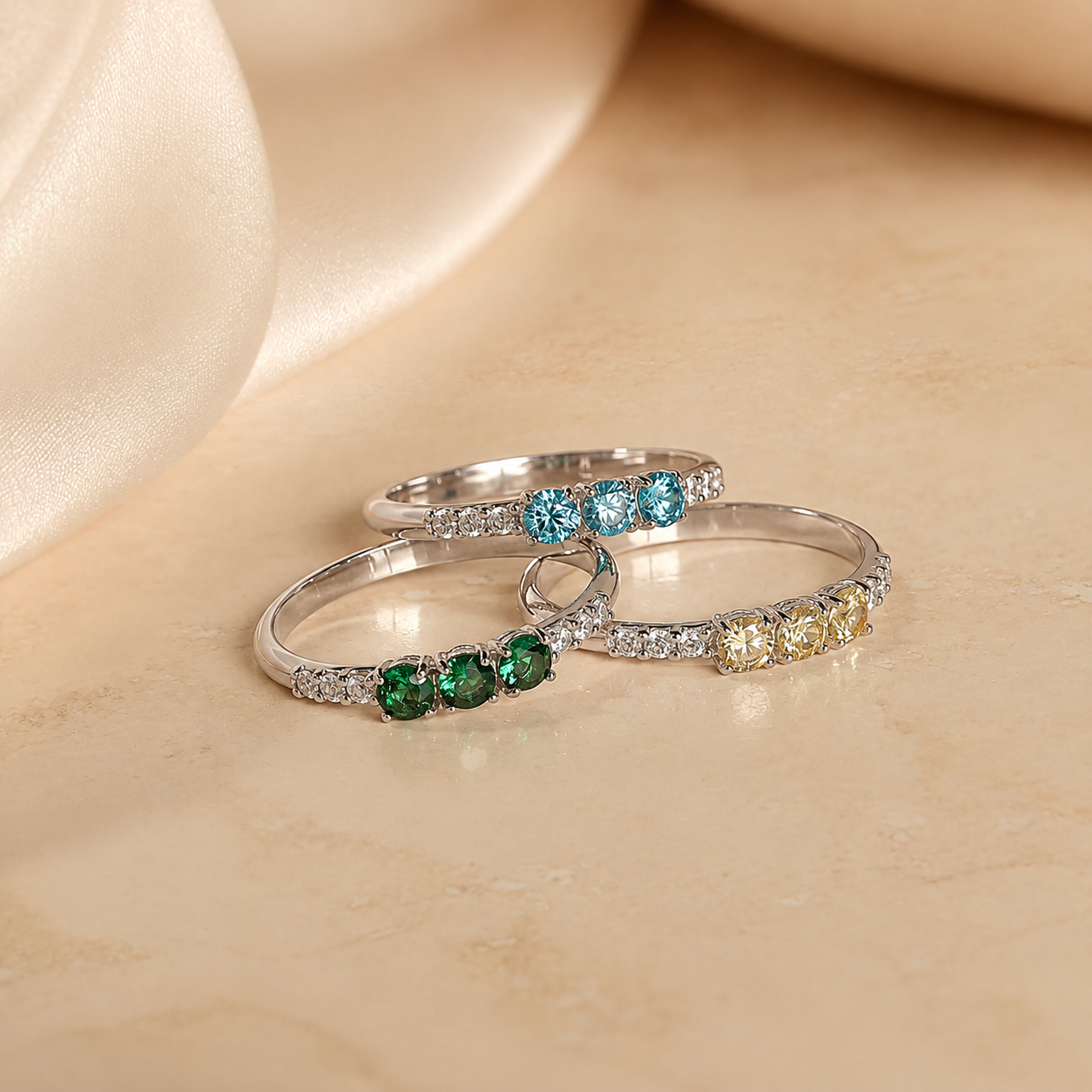 The Pave Triple Birthstone Eternity Ring