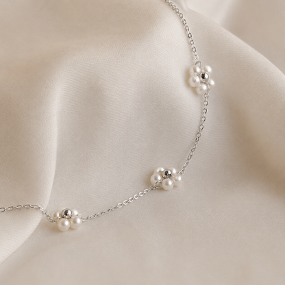 Flower Pearl Station Necklace