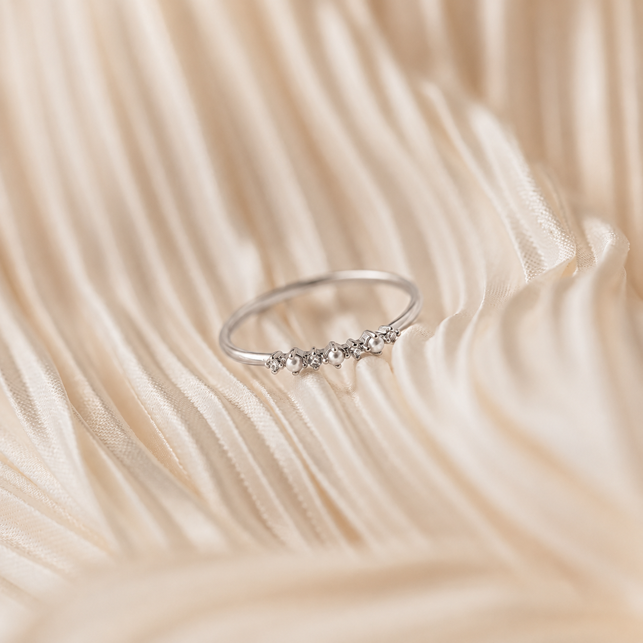 Gold Pearl Diamond Stacking Ring