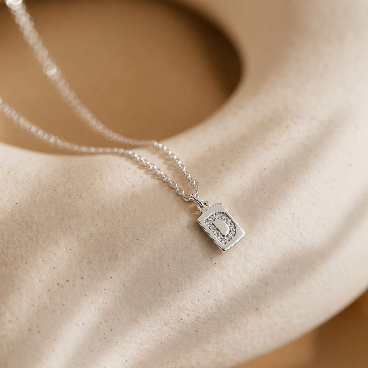 Mini Pave Initial Tag Necklace